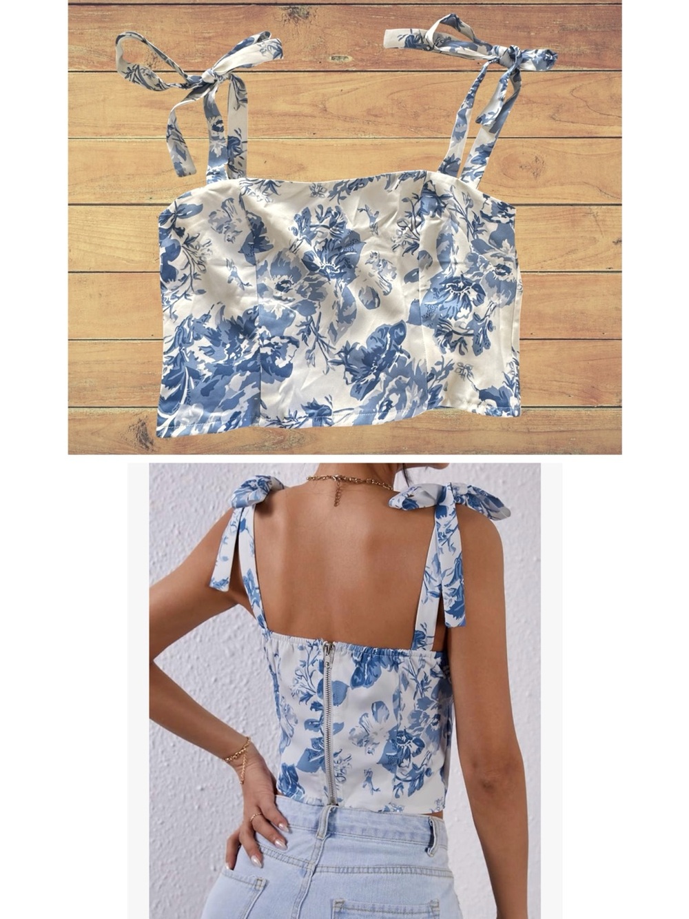 WDIRARA Women's Floral Print Tie Shoulder Square Neck Sleeveless Crop Top Blouse